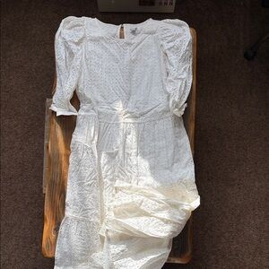 White Eyelet Midi Puff Sleeve Dress size XL